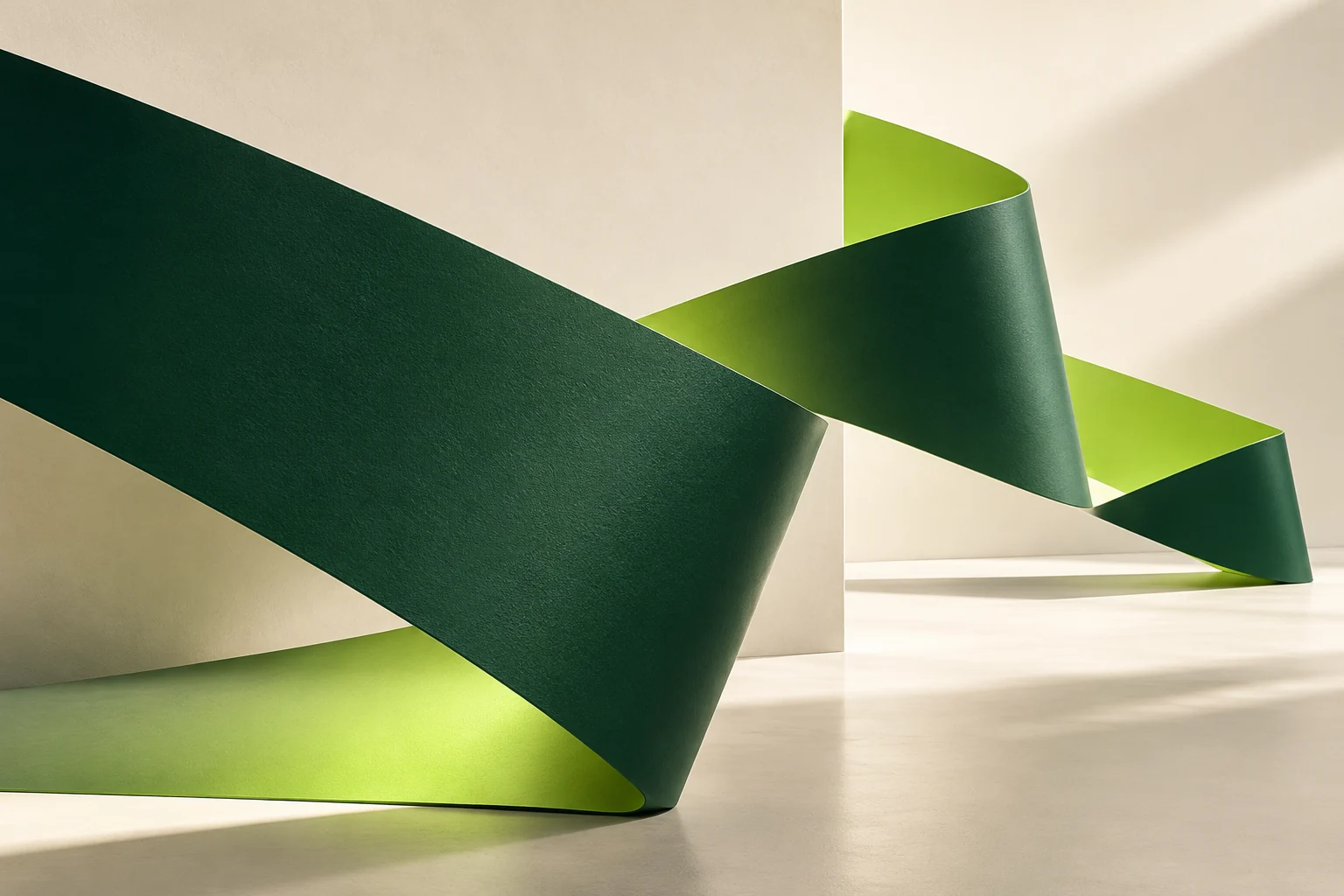Nastro scultoreo verde e lime: interpretazione visiva del movimento MOVA